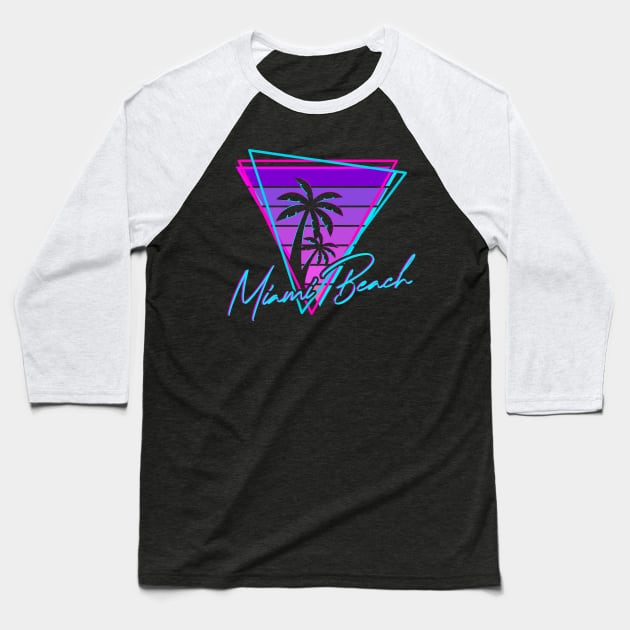 Retro Miami Beach Vintage 80s Beach Gift Baseball T-Shirt by Delightful Designs